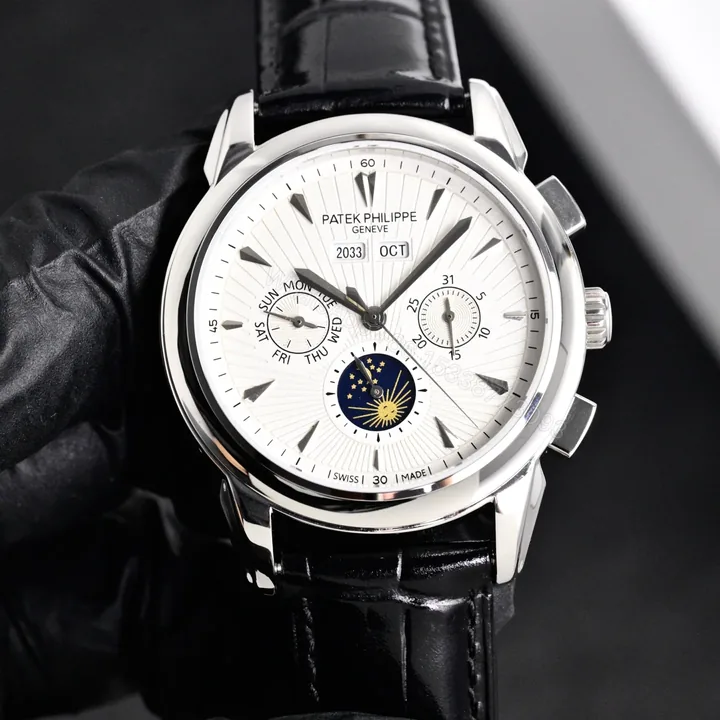View 1 of Patek Philippe Complicated Functions Men’s Watch 42mm Italian Leather Strap Edition TW-PP-9100-COMPLICATION-42-LS