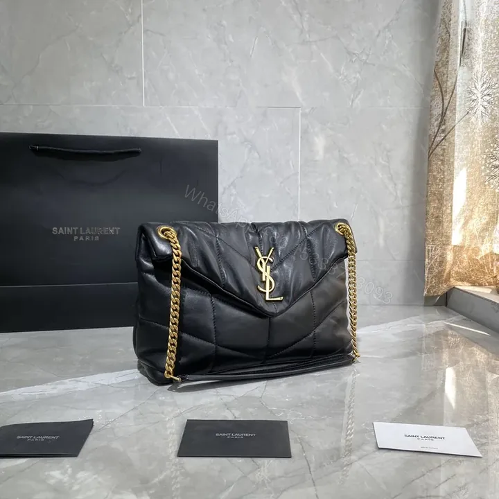 View 1 of Chic Quilted Leather Bag â€” YSL-Inspired, Gold Hardware, Crossbody
