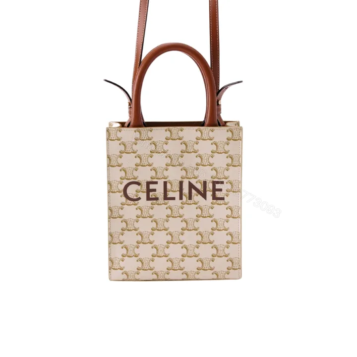 View 1 of CELINE MINI VERTICAL CABAS IN TRIOMPHE CANVAS AND CALFSKIN BEIGE 17CM