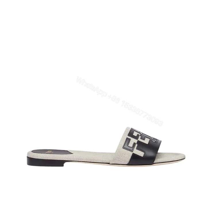 View 1 of FENDI LOGO BICOLOR FLAT SANDALS WHITE