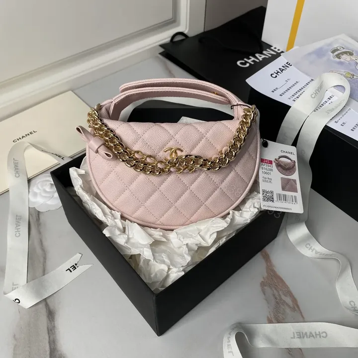 View 1 of Chanel mini gold chain bag, light pink CN628