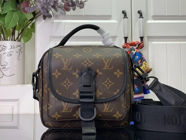View 1 of Monogram Luxe Leather-Trim Compact Messenger Bag