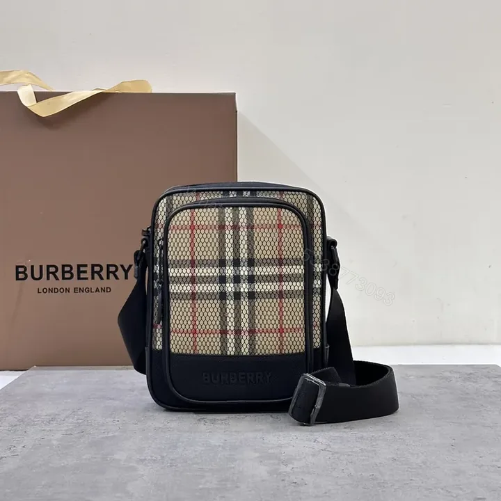View 1 of Burberry Compact Crossbody: Plaid, Leather Trim, Durable, Everyday Carriage Bag