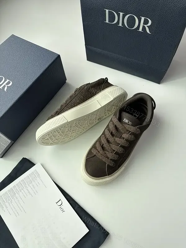 View 1 of Brown Leather Sneakers Canvas Casual Dior Branding Sneaker