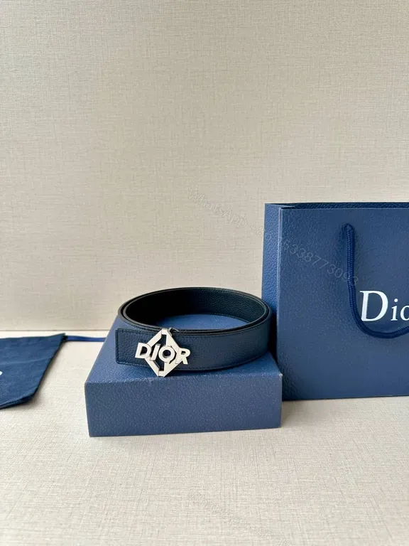 View 1 of Blue Leather Dior Hex Hardware Bracelet - Modern Minimalist Luxury
