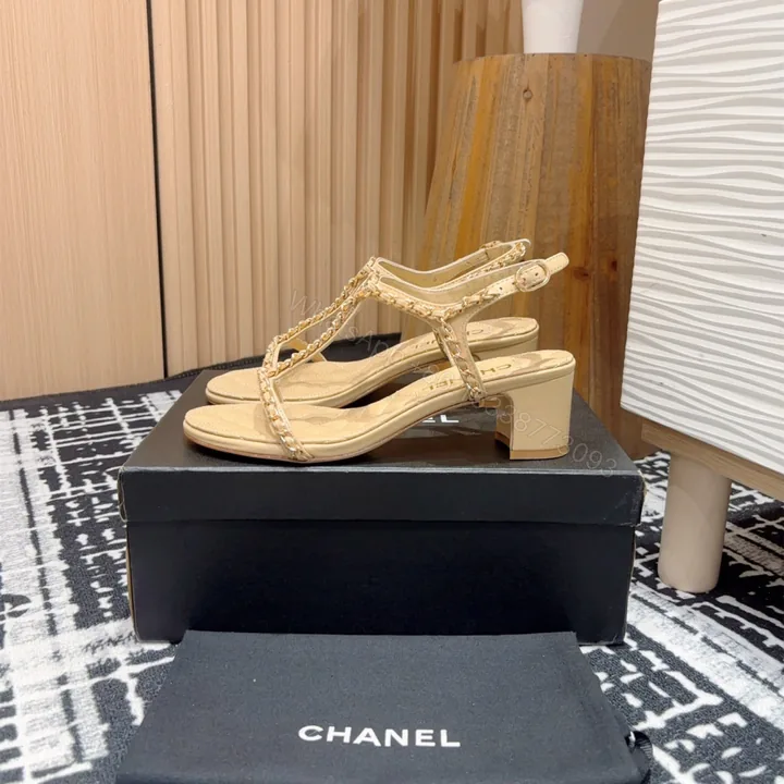 View 1 of 高仿Chanel*25C系列G36122B小羊皮中踭涼鞋米黃5CM免檢版