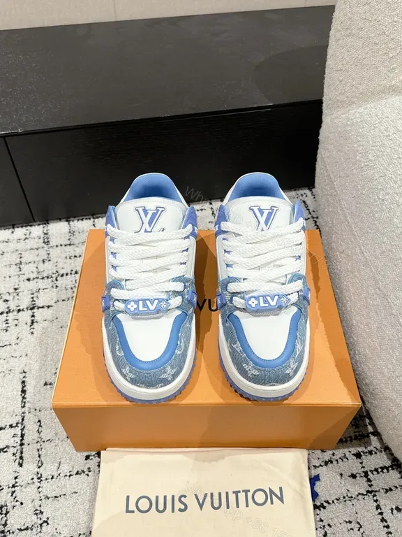 View 1 of Textured LV Luxe Sneaker: Premium Leather-Mesh Comfort High-Top