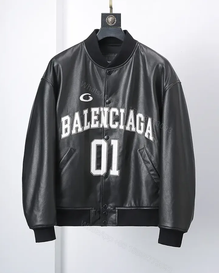 View 1 of Bold Leather Varsity Jacket: Designer-Inspired, Luxe Texture, Durable