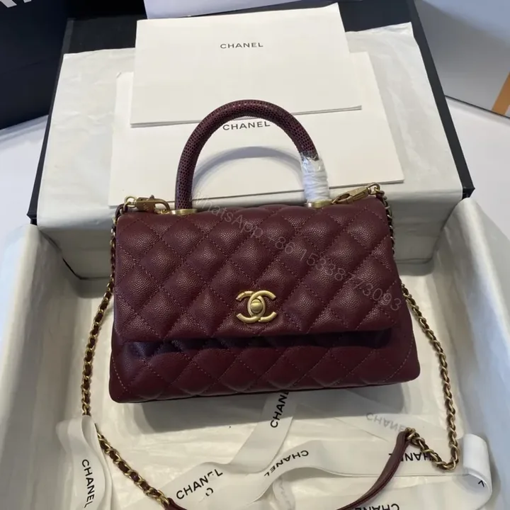 View 1 of Burgundy Quilted Leather Handbag with CC Turn-Lock