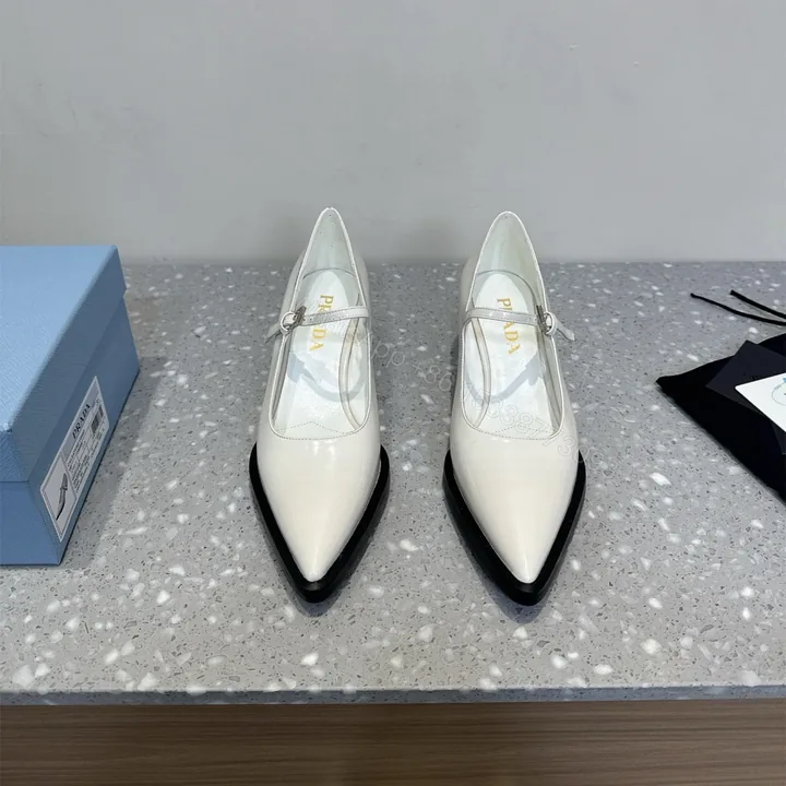 View 1 of 高仿Prada*1I751M尖頭錐形跟高踭鞋5.5CM白色免檢版