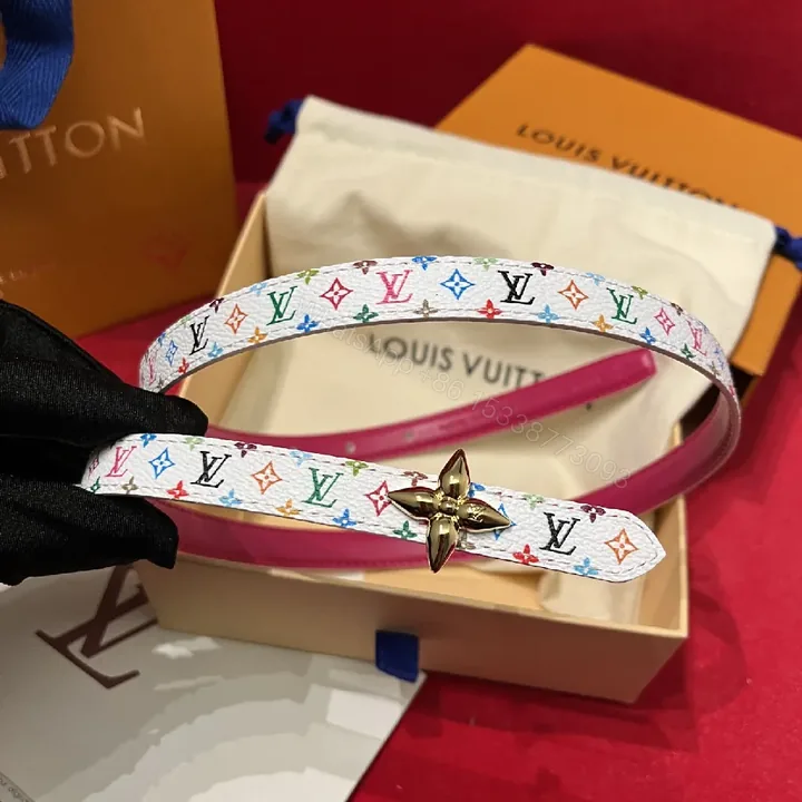 View 1 of Playful Multicolor LV-Inspired Belt with Floral Clasp