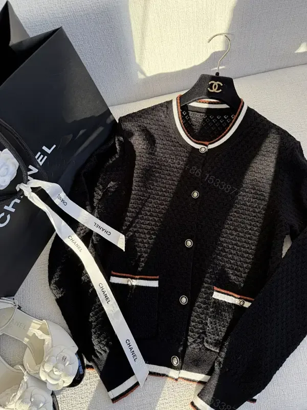 View 1 of Structured Knit Cardigan: Black, Wool Blend, Classic, Button Front, Cardigan