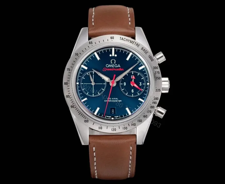 View 1 of Omega Speedmaster 57 Blue Replica Brown Leather Strap 42MM Premium 331.12.42.51.03.001