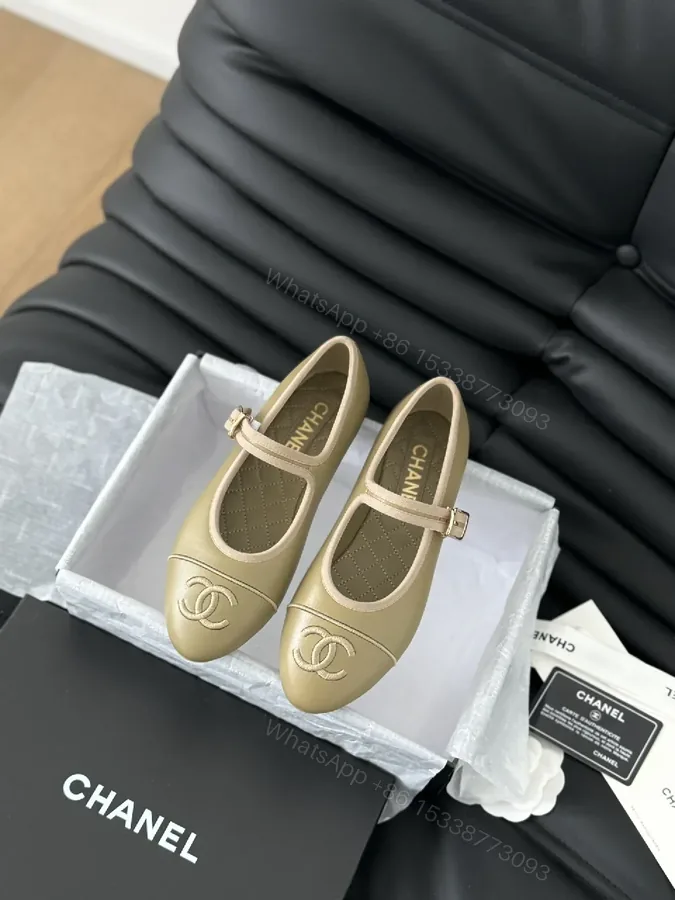 View 1 of Taupe Leather-Look Mary Jane Flats with Cushioned Insole
