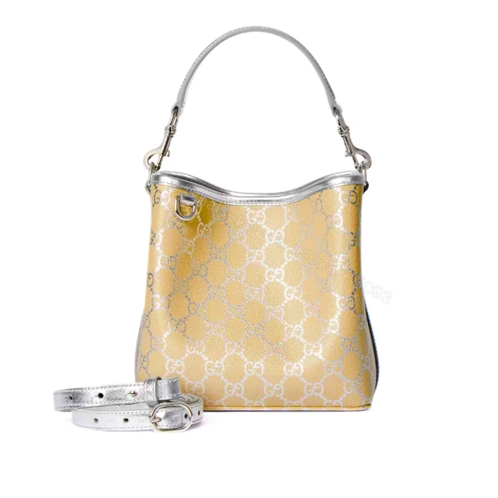 View 1 of Gucci Gg Emblem Small Bucket Bag Silver Gg Fabric 20Cm 815118 Fafel 8741