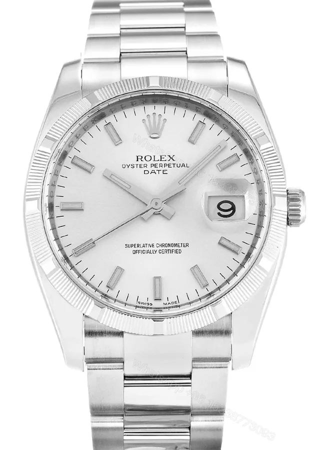 View 1 of Replica Rolex Oyster Perpetual Date Silver Dial 115210 34 mm