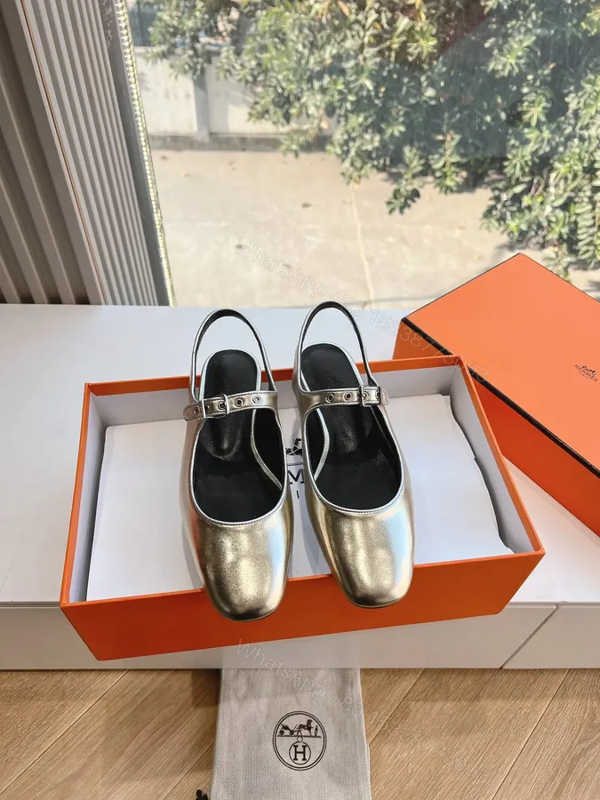 View 1 of Hermes Women Silver Leather Mary Jane Heels