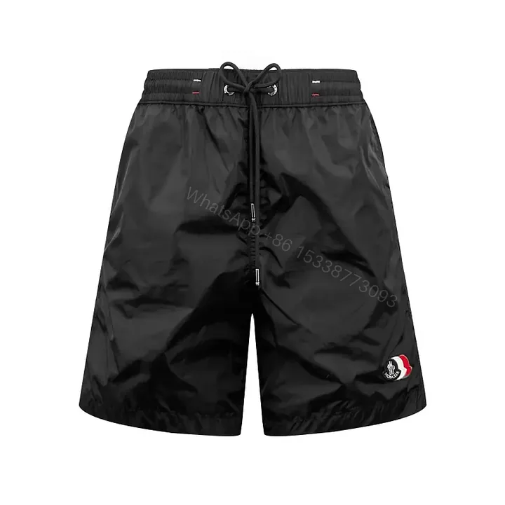 View 1 of Black Nylon Classic Swim Shorts with Drawstrings, Moncler Logo