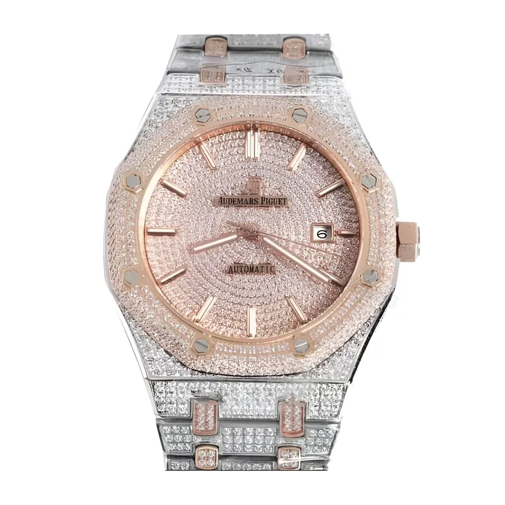 View 1 of Audemars Piguet Royal Oak Selfwinding 15400SR.OO.1220SR.01 Iced Out Replica