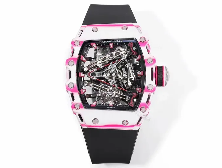 View 1 of Richard Mille RM38-02 Tourbillon Bubba Watson Watch Pink Quartz Carbon Fiber Skeleton Dial Golf Inspired Manual Winding Movement 10000G Shock Resistant RM38-02-BW-PQC-TB10