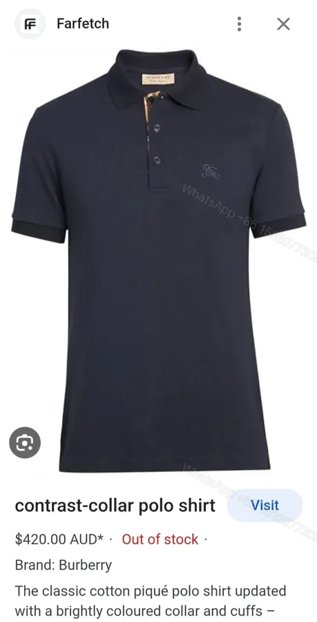 View 1 of Burberry Premium Cotton Lycra Polo T-Shirt Black First Copy | AAA+ Replica