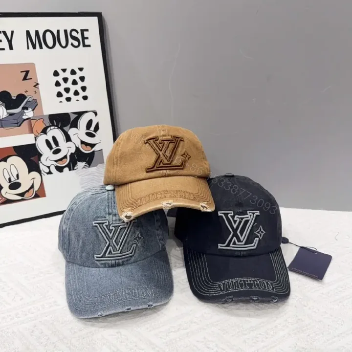 View 1 of Textured Denim Cap: Monogram Contrast, Distressed Luxury Cap