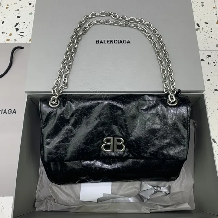 View 1 of Chic Black Lambskin Bag with Silver Chain Strap - Night Out