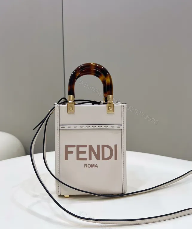 View 1 of Fendi Mini Tote: White Leather with Tortoiseshell Handle