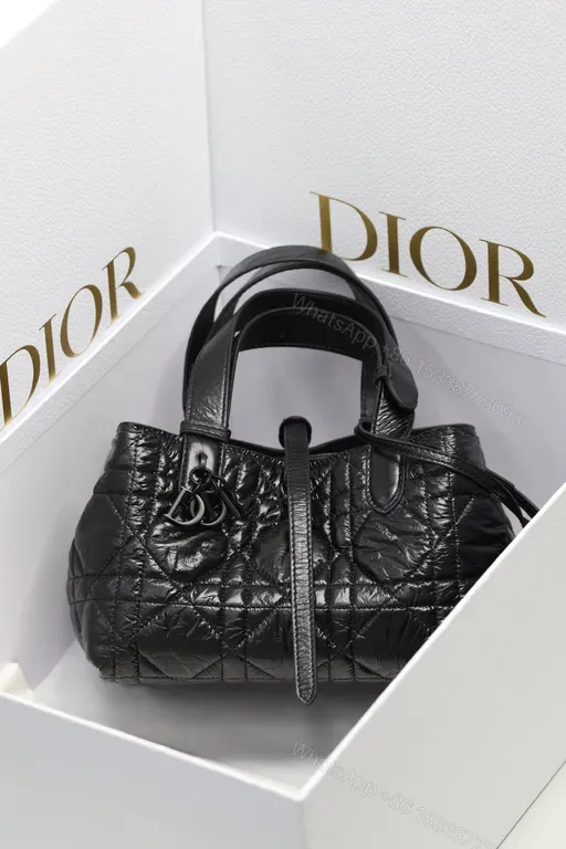 View 1 of Quilted Mini Satchel: Dior-Inspired Hardware, Black Leather