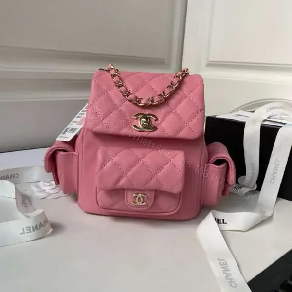 View 1 of Chanel Backpack Duma Mini Replica 11 Pink Lock Gold 21.5×19.5x12cm