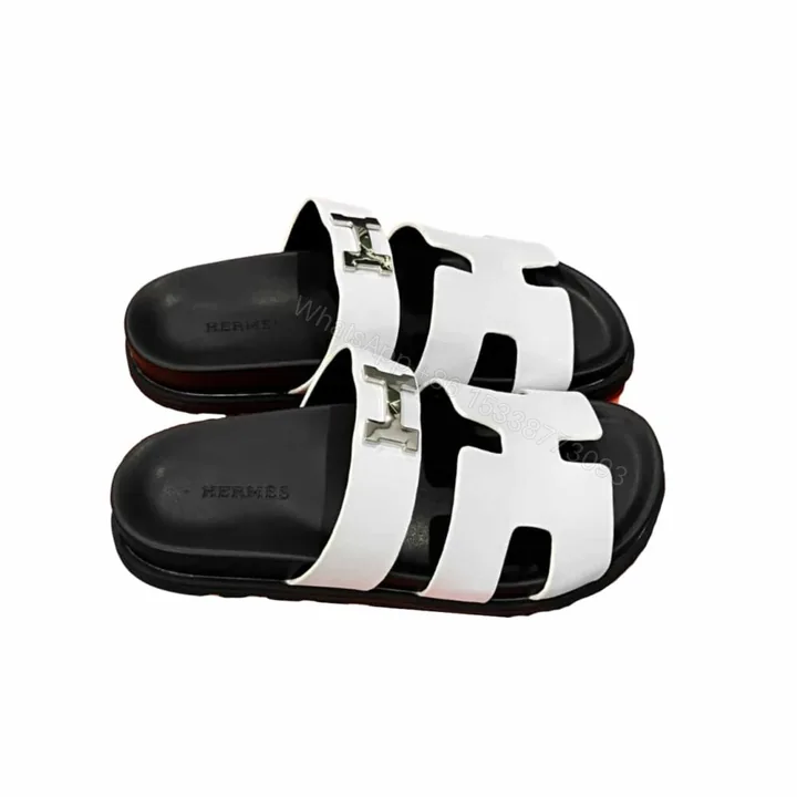 View 1 of Hermes Chypre Sandal H Logo Silver Hardware White