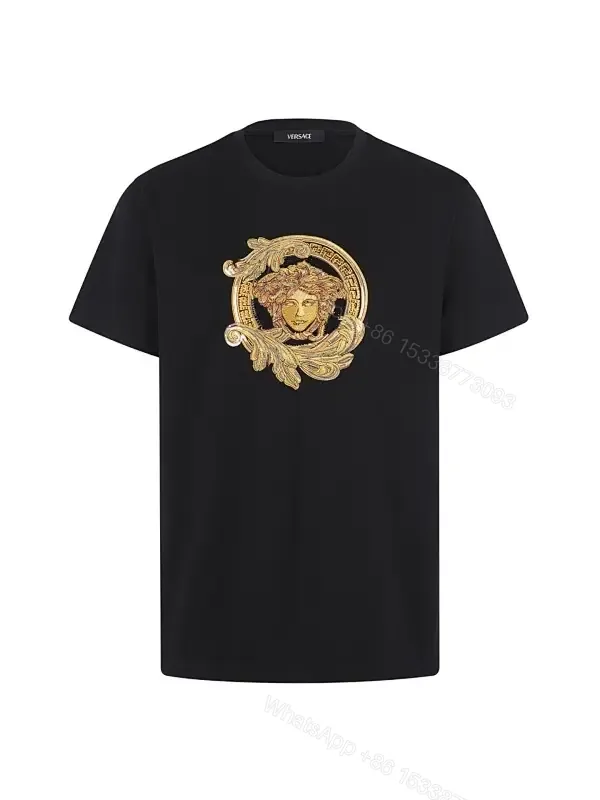 View 1 of Lux Medusa Tee: Gold Crest, Black Cotton-Blend, Luxe Casual