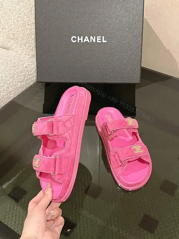 View 1 of Pink Luxe Slides with Dual Straps and Cushioned Comfort