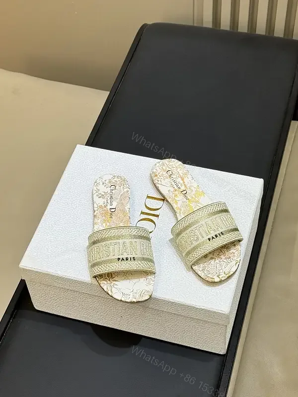 View 1 of Cream White Leather Slide Sandals Dior Paris Style Slide Sandals
