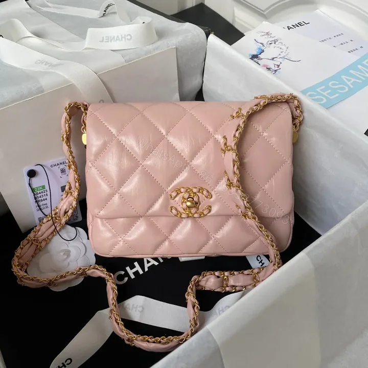 View 1 of CHANEL SMALL FLAP BAG 20 IN PEACH PINK LAMBSKIN GOLD HARDWARE