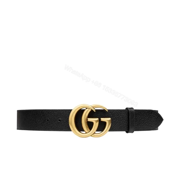 View 1 of Gucci GG Marmont Wide Belt Black Gold Logo 4Cm 406831 DJ20T 1000