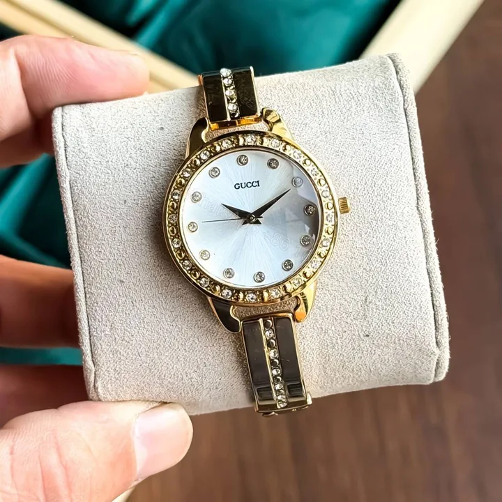 View 1 of First Copy Gucci Diamond Bezel Gold White Dial Women’s Analog Watch