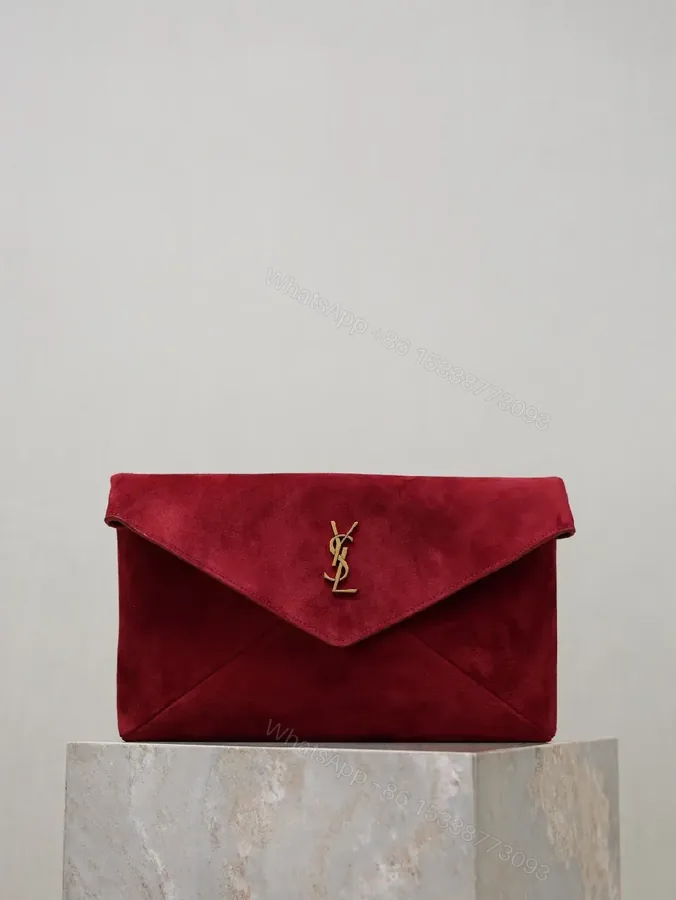 View 1 of Velvet Red Clutch: Gold Hardware Envelope Evening Bag