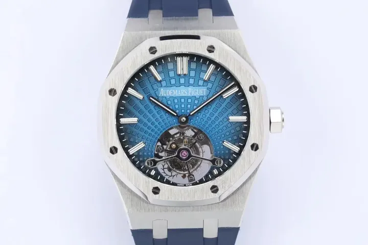 View 1 of 8F Factory Audemars Piguet Royal Oak Ultra-Thin Tourbillon – Blue Dial with Platinum Hands, Silicone Strap, 41mm Stainless Steel Case