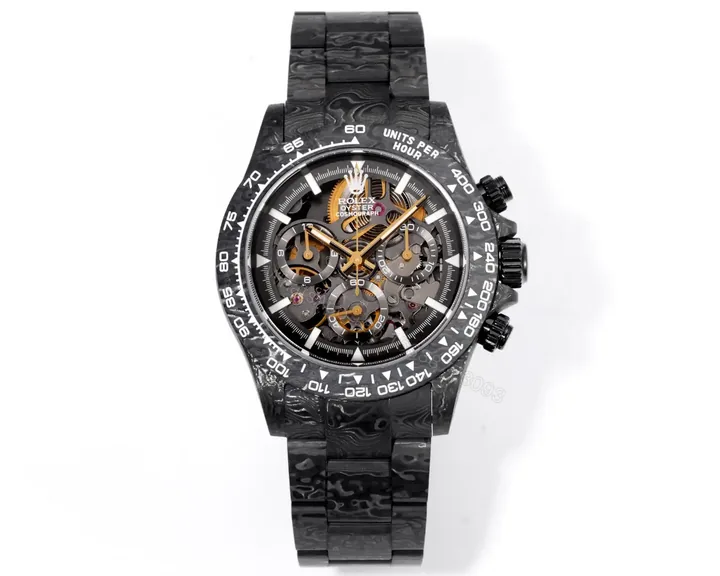 View 1 of Rolex Daytona Carbon Replica Skeleton Gold Movement ROLEX-DAYTONA-CARBON-GD