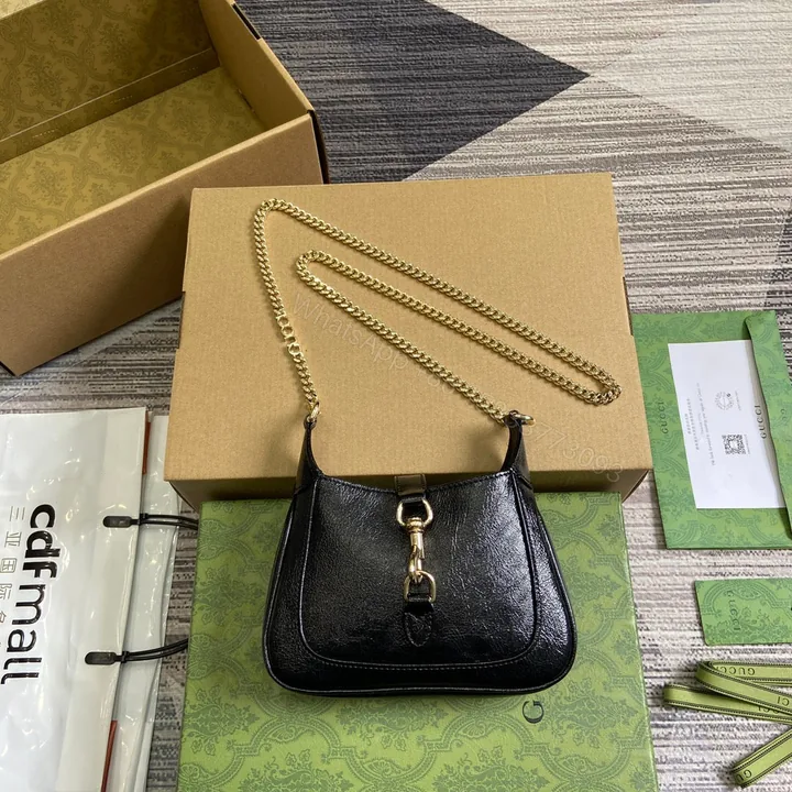 View 1 of JACKIE NOTTE MINI BAG 19 IN BLACK CRACKED LACQUER CALFSKIN GOLD HARDWARE