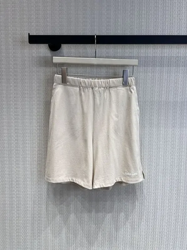 View 1 of Gray Cotton Shorts with Elastic Waist, Casual Style, Miu Miu Logo