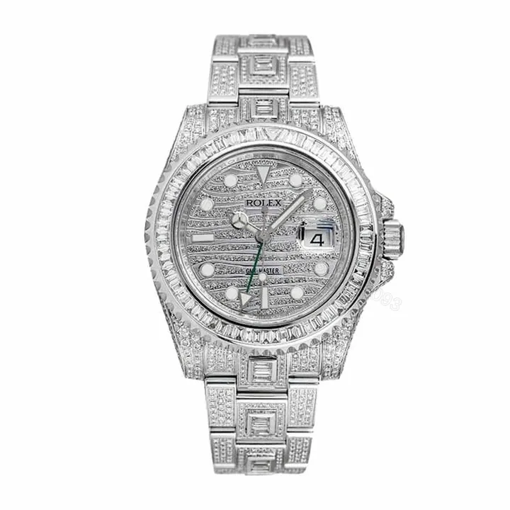 View 1 of Rolex GMT-Master II 116769TBR Super Clone: White Gold Full Diamond 40mm Pavé Dial