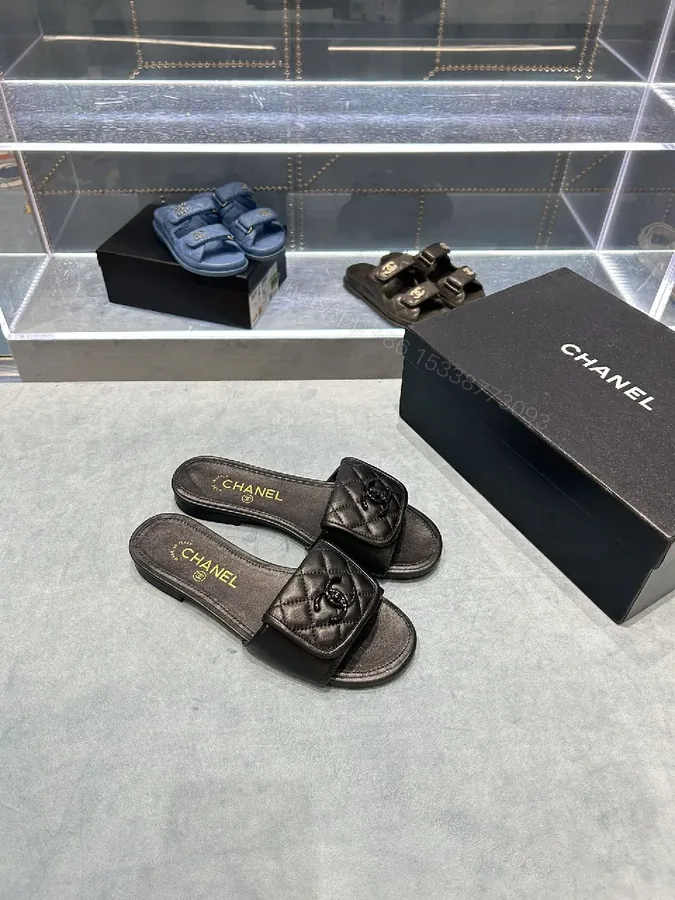 View 1 of Black Leather Quilted Sliders | Luxe Comfort Footbed | Slide Shoes