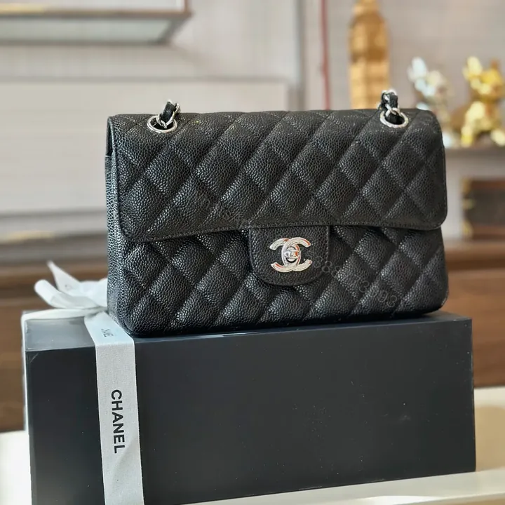 View 1 of Chanel Classic 11 Handbags Woman’s Black Leather Lock Silver 23cm