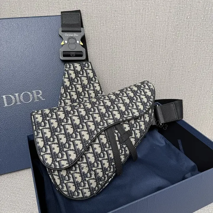View 1 of Compact Luxury Messenger Bag: Dior-Inspired Pattern, Crossbody Style