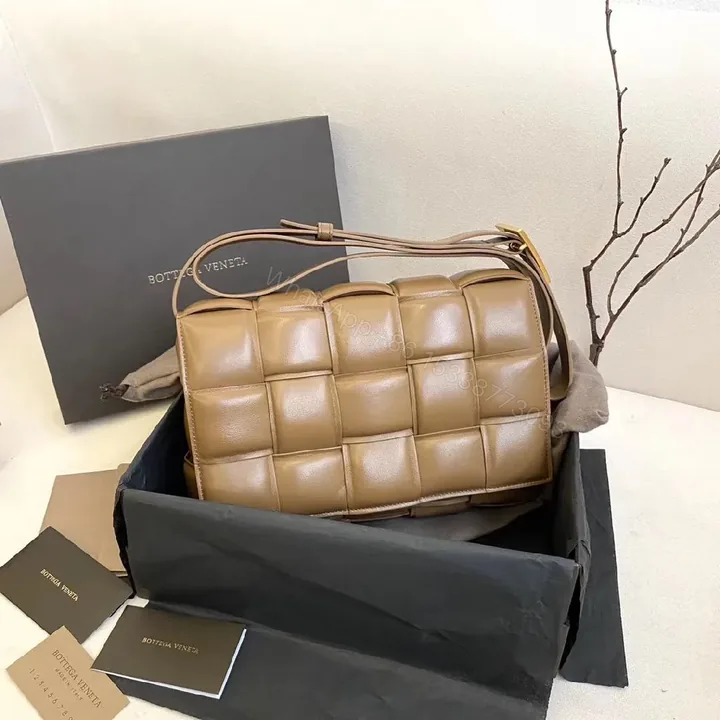 View 1 of Warm Caramel Quilted Leather Crossbody Bag, Modern Minimalist