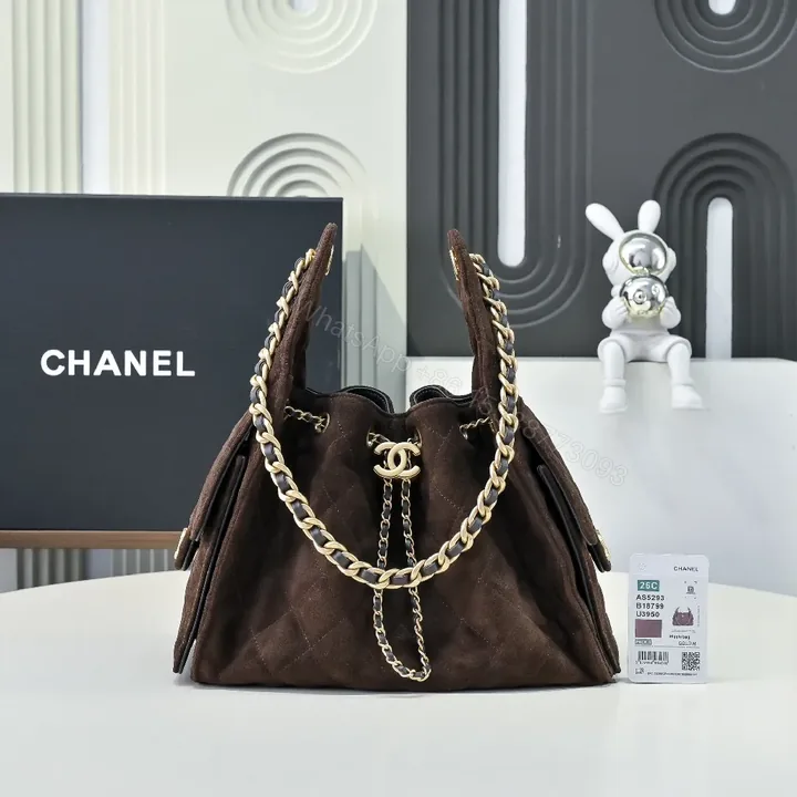 View 1 of Dark Chocolate Suede Bag with Gold Chain Detail, Flap Style Bag