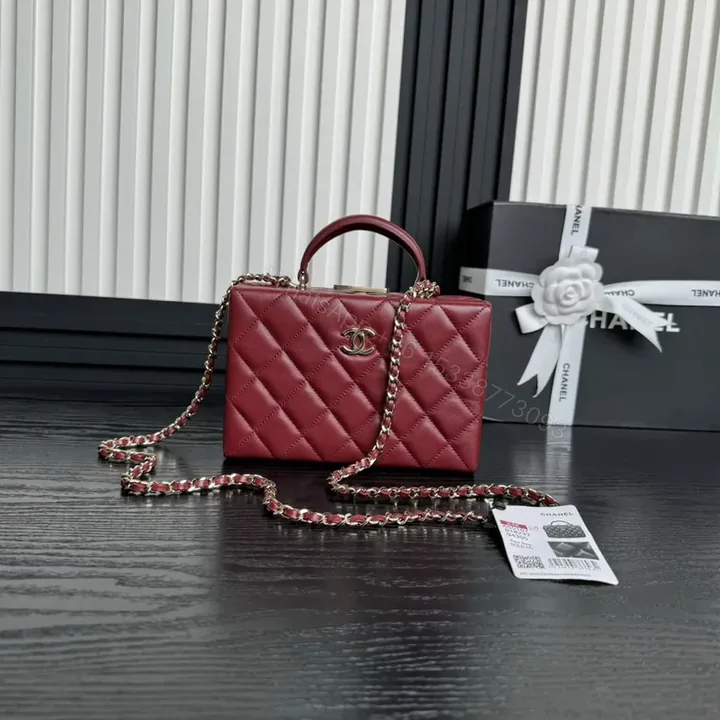 View 1 of Chic Quilted Crossbody Bag - Burgundy Leather Luxe