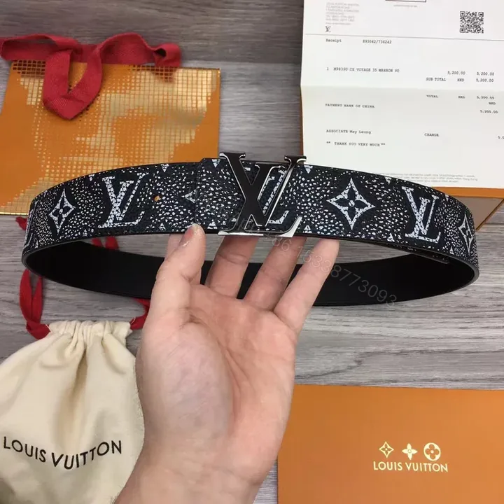 View 1 of Bold LV Monogram Textured Leather Belt - Everyday Luxe